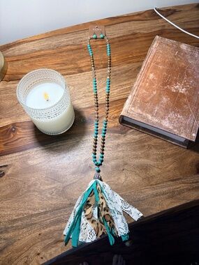 Turquoise Beaded Tassel Necklace by Emma